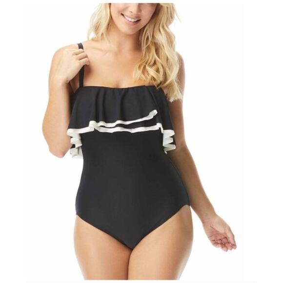 Coco Reef Contours Black & White Tummy-Control One Piece Swimsuit Size 10 34D - Picture 1 of 4